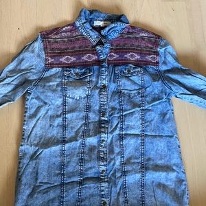 Blue Jean Jacket With Tribal Print